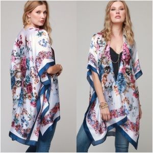 Boho Chic Satin Floral Cardi Kimono Coverup O/S